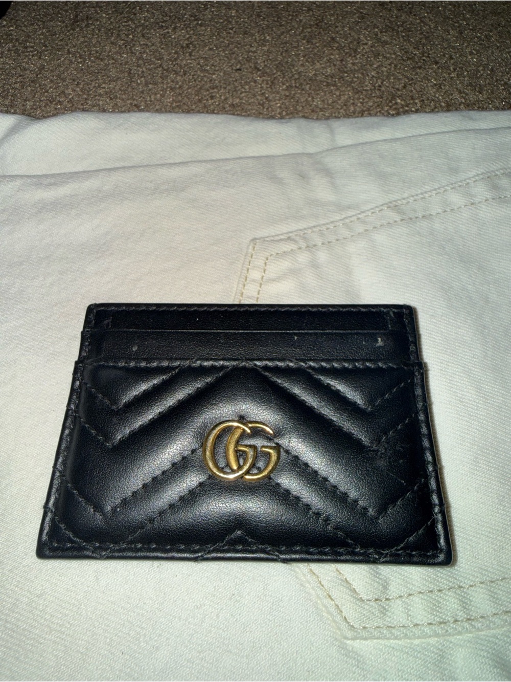Gucci Black Quilted Leather Card Case with Gold Double G